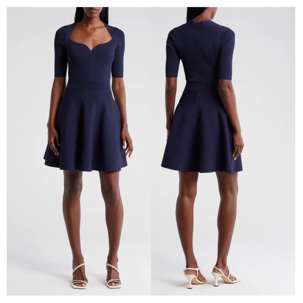 Ted Baker London Millly Navy Ribbed Fit & Flare Dress Sweetheart Neck Size 6 NEW